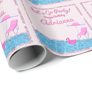 Papel De Presente Festa na Praia com Brilho Rosa