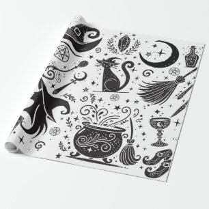 Papel De Presente Festa Pagã Wiccan Caprichosa de Bruxa Mágica