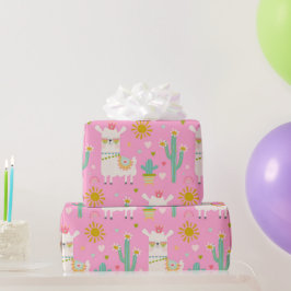 Papel De Presente Festa Rosa Bastante Pastel Llama Crianças Presente