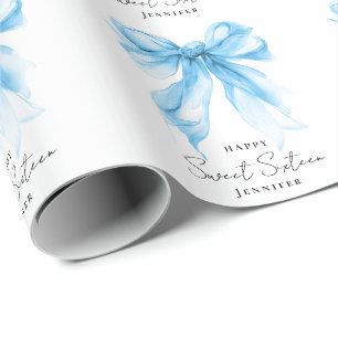 Papel De Presente Festa Sweet 16 Coquete Laço Azul Script