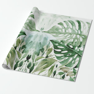 Papel De Presente Festa Tropical de Aguarela Moderna com Folhas de M
