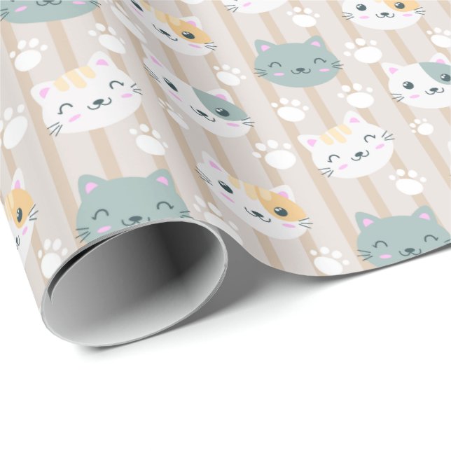 Papel De Presente festinha de gata fofa amante (Ponta do rolo)