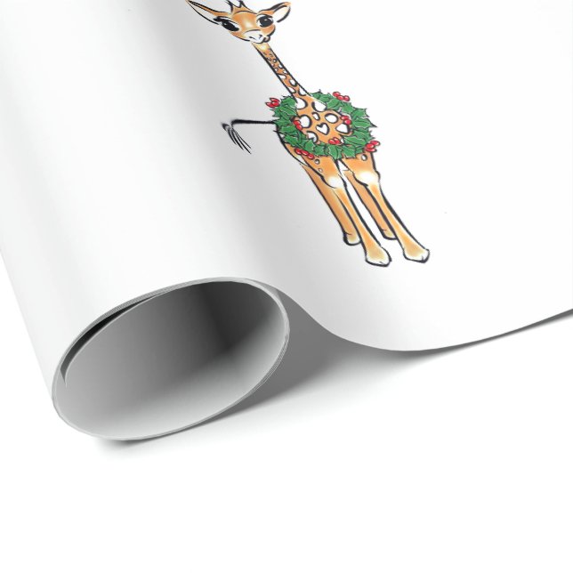 Papel De Presente Festivas Holiday Giraffe - Holly Holly, cor vermel (Ponta do rolo)