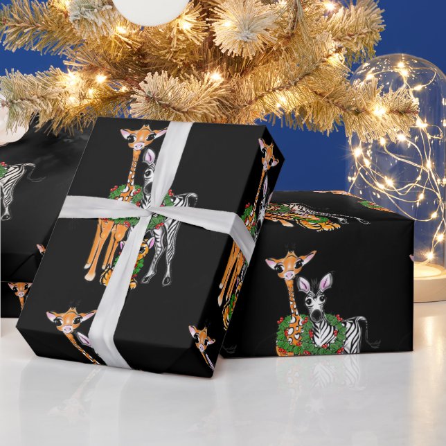 Papel De Presente Festivas Holiday Giraffe, Zebra, Tiger Wrapling Pa (Feriados)