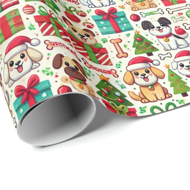 Papel De Presente Festive Dog Christmas Wrapping Paper (Ponta do rolo)