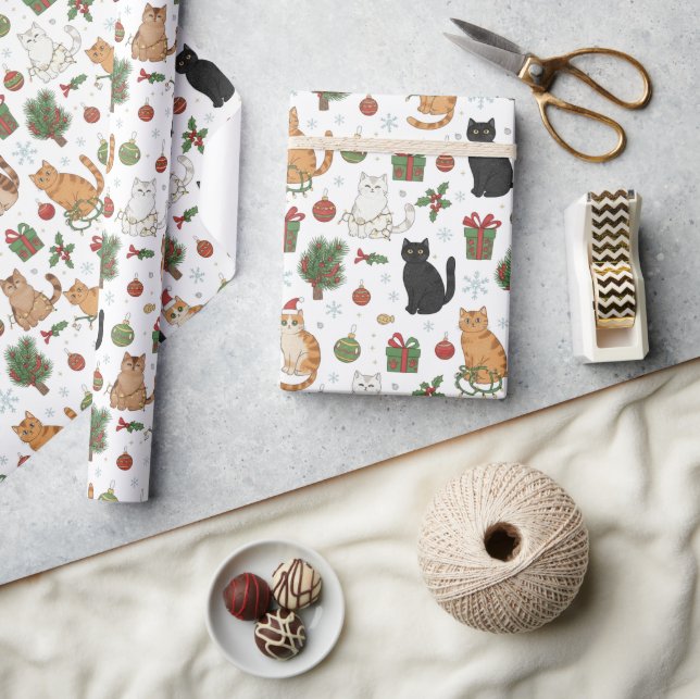 Papel De Presente Festive Felines Christmas Wrapping Paper (Artesanato)