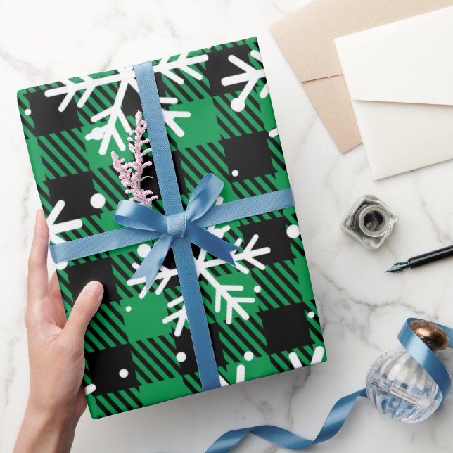 Papel De Presente Festive Green Plaid Snowflake Buffalo Check Gift  (Presentear)