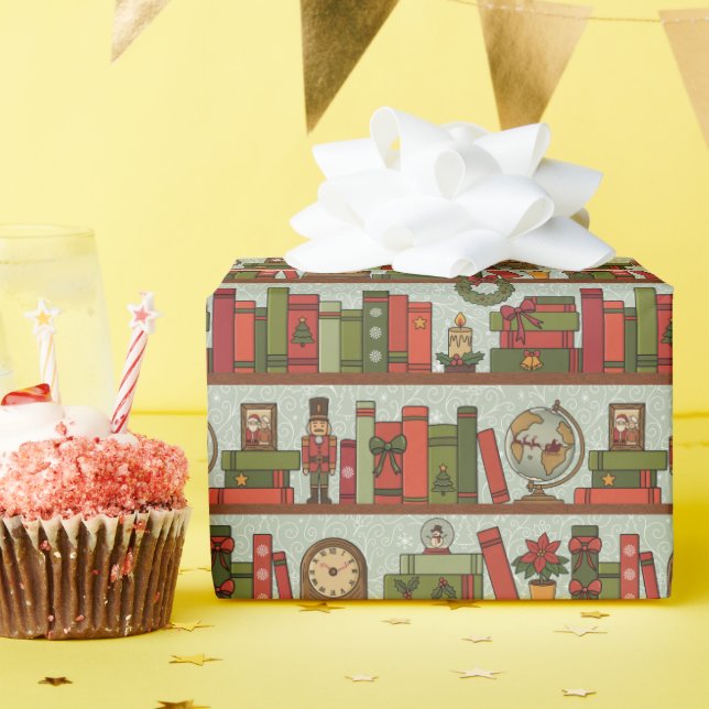 Papel De Presente Festive Hand Drawn Bookshelf - Wrapping Paper Roll (Festa de aniversário)