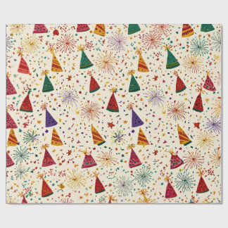 Papel De Presente Festive Party Hats & Fireworks Seamless Pattern