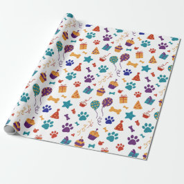 Papel De Presente Festive Paw Prints & Party Treats Pet Anniversary