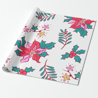 Papel De Presente Festive Poinsettia Holiday
