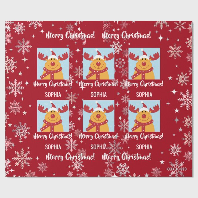 Papel De Presente Festive Rudolph Reindeer Snow Personalized Xmas (Aberto)