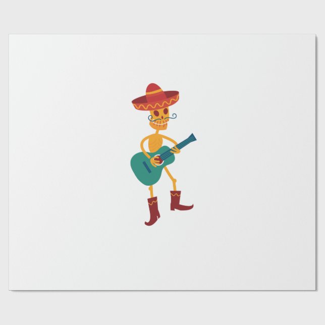 Papel De Presente Festive Skeleton Guitar Player (Aberto)