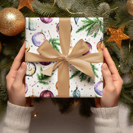 Papel De Presente Festivo Bauble Watercolor Natal