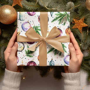 Papel De Presente Festivo Bauble Watercolor Natal