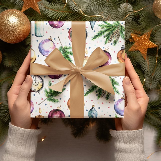 Papel De Presente Festivo Bauble Watercolor Natal (Criador carregado)