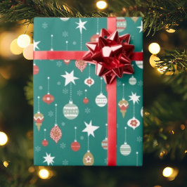 Papel De Presente Festivo Baubles & Snowflakes Natal
