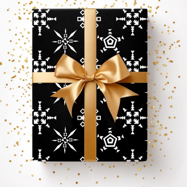 Papel De Presente Festivo Black Winter Snowflake Padrão Natal (Black Festive Christmas Winter Snowflake Pattern Wrapping Paper)