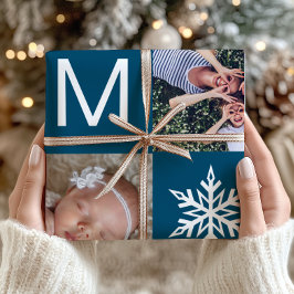 Papel De Presente Festivo Blue Snowflakes Foto Colagem Natal