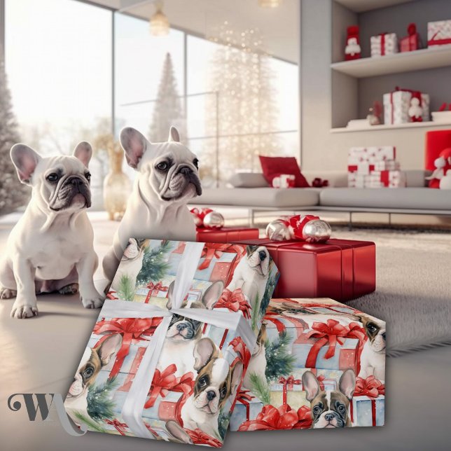 Papel De Presente Festivo Buldogue Francês Puppy Natal (Criador carregado)