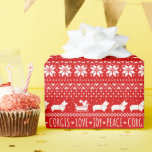 Papel De Presente Festivo Corgis Natal Padrão Natal Xmas<br><div class="desc">Papel de mola de Natal do Corgi Lover. Padrão festivo vermelho e branco do suéter de Natal com um esquilo a andar de trenó puxado por Pembroke Welsh Corgis. Texto: Ame Joy Peace Corgis. Visite o Doodle World de Jenn para obter ainda mais produtos com esta engraçada design de Corgis,...</div>