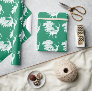 Papel De Presente Festivo Elegante branco cervo de Natal Verde