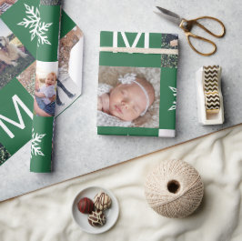 Papel De Presente Festivo Green Snowflakes Foto Colagem Natal