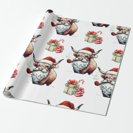 Papel De Presente Festivo Highland Papais noeis de Vaca Natal