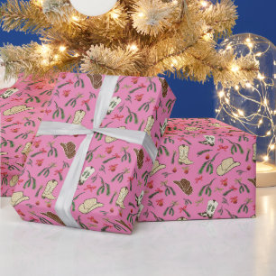 Papel De Presente Festivo Holiday Cowboy Rodeo Pink
