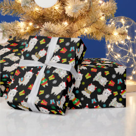 Papel De Presente Festivo Lhamas de Natal em Preto