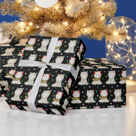 Papel De Presente Festivo Lhamas de Natal em Preto