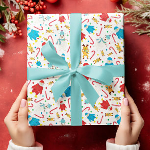Papel De Presente Festivo Penguin Reindeer Snowman Design