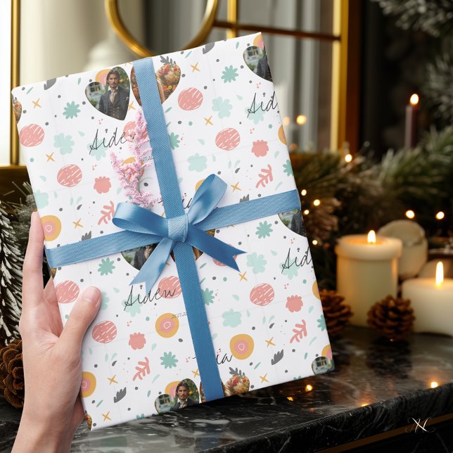 Papel De Presente Festivo personalizado com fotos e nomes (Criador carregado)