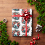 Papel De Presente Festivo Pine Wreath com Holly Christmas<br><div class="desc">Esfregando papel com uma bonito coroa de Natal. Uma imagem festiva com um pínus corado com flores vermelhas,  holly e um adorável arco azul. Que encantador.</div>