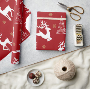 Papel De Presente Festivo Red Reindeer Feriado nas Árvores de Natal