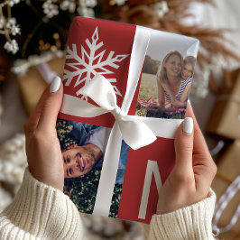 Papel De Presente Festivo Red Snowflakes Foto Colagem Natal