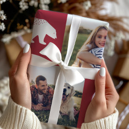 Papel De Presente Festivo Red Winter Bears Foto Colagem Natal