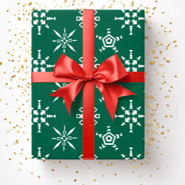 Papel De Presente Festivo Verde Flocos de Neve Natal