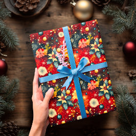 Papel De Presente Festivo Vermelho Festivo Natal Floral
