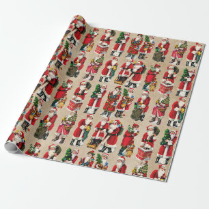 Papel De Presente Festivo Vintage Papais noeis vitorianos padrão de