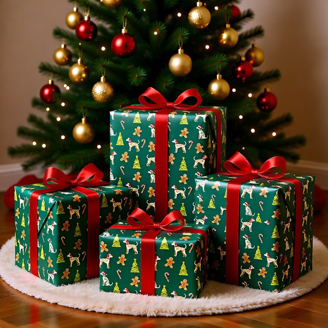 Papel De Presente Festivo Whippet Natal (Festive Whippet Christmas Wrapping Paper)