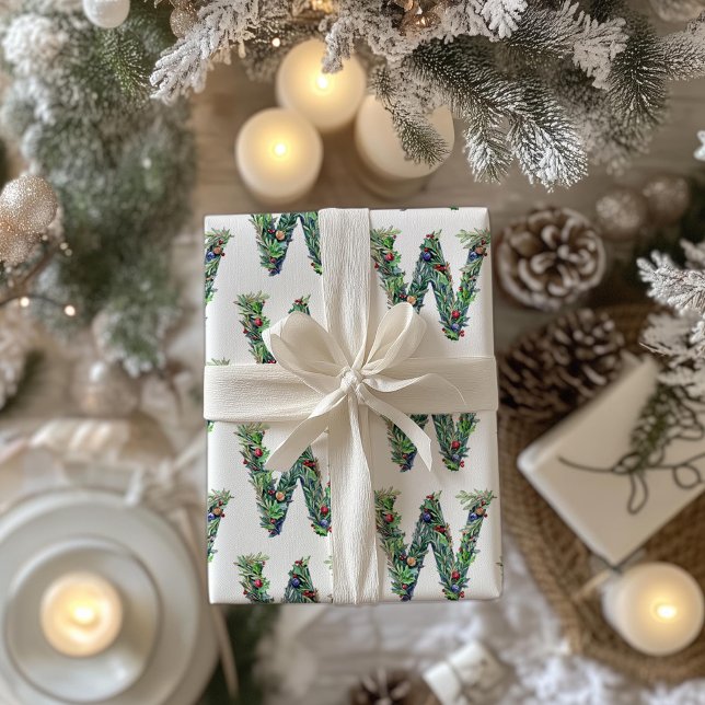 Papel De Presente Festivo Wreath - Letra W Natal (Criador carregado)
