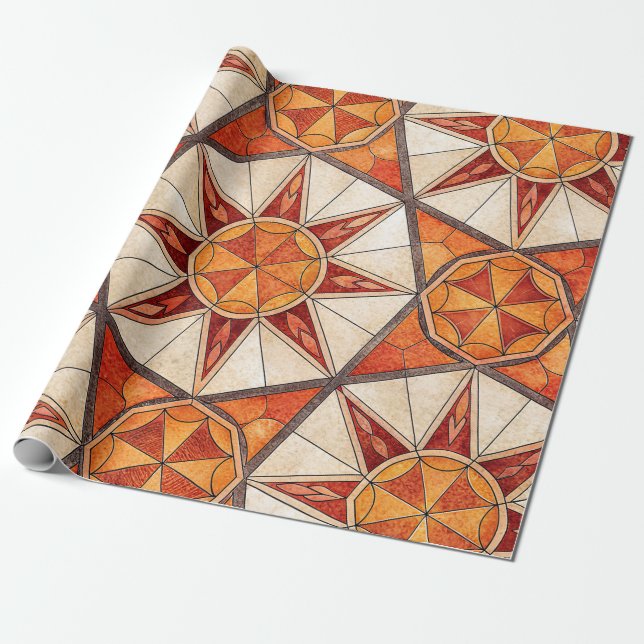 Papel De Presente Fiery Red and Orange Starburst - Geometric Mosaic (Desenrolado)