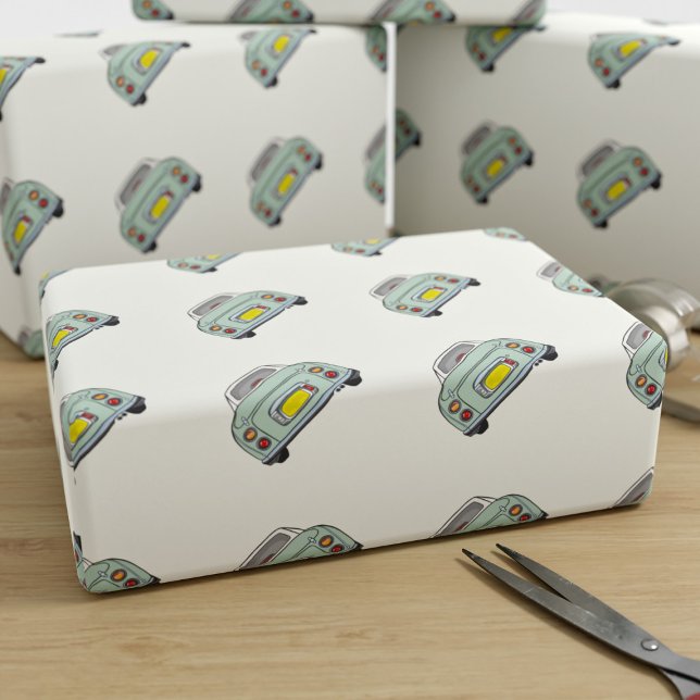 Papel De Presente Figuras Engraçadas Tráfego de Carro Emerald Green  (Fun figgy wrapping paper for your emerald green figaro gifts)