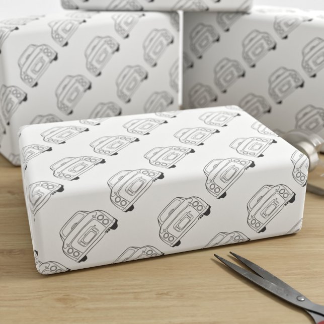 Papel De Presente Figuras Figaro Car Traffic Cinza Wraping Paper (Fun figgy wrapping paper just for you)