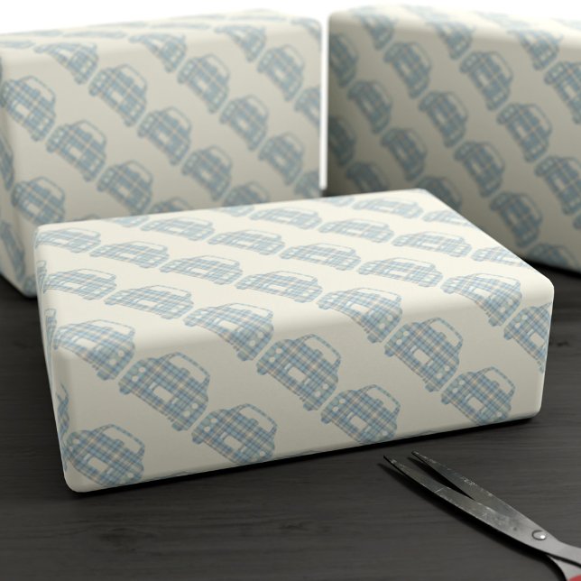Papel De Presente Figuras Tartan Xadrez Figaro Car Wrapping Paper (Cute Scottish tartan cars on this wrapping paper)