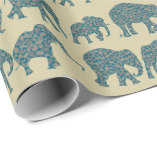 Papel De Presente Fileiras de elefantes de Paisley em Giftwrap bege