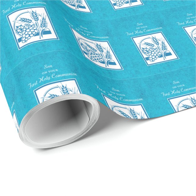 Papel De Presente Filho, Primeira Comunhão, Trigo, Uvas Azuis (Ponta do rolo)