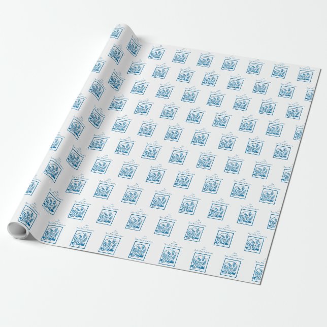 Papel De Presente Filho, Primeira Comunhão, Trigo, Uvas Azuis (Desenrolado)