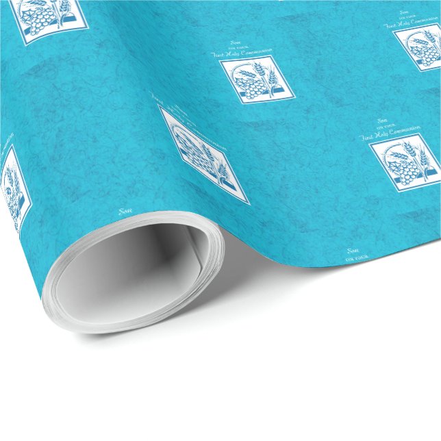 Papel De Presente Filho, Primeira Comunhão, Trigo, Uvas Azuis (Ponta do rolo)